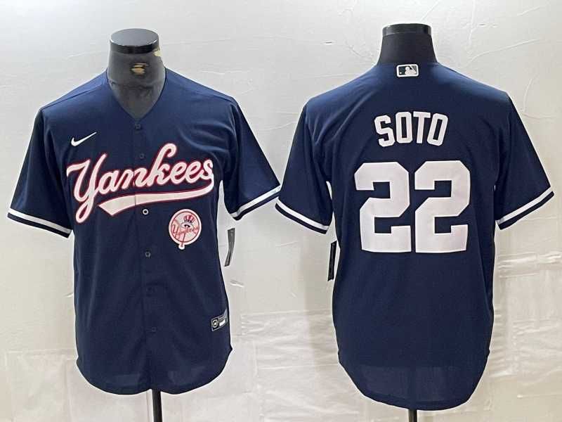 Men%27s New York Yankees #22 Juan Soto Navy With Patch Cool Base Stitched Baseball Jersey->new york yankees->MLB Jersey